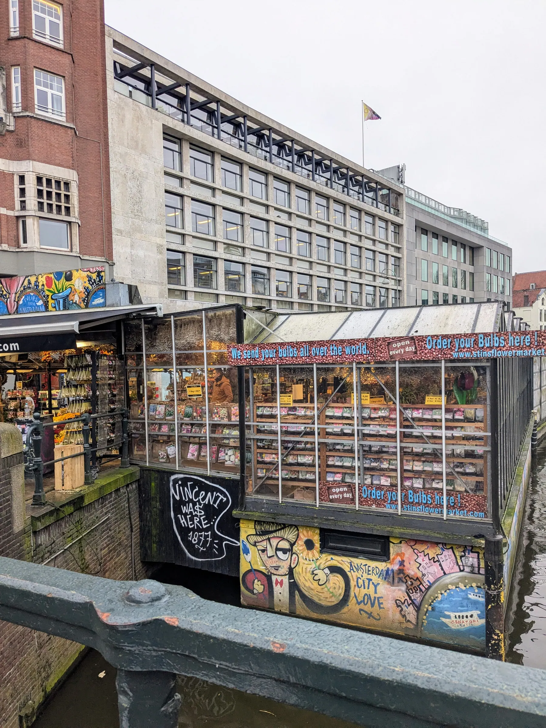 The floating flower market stalls along the Singel canal in Amsterdam