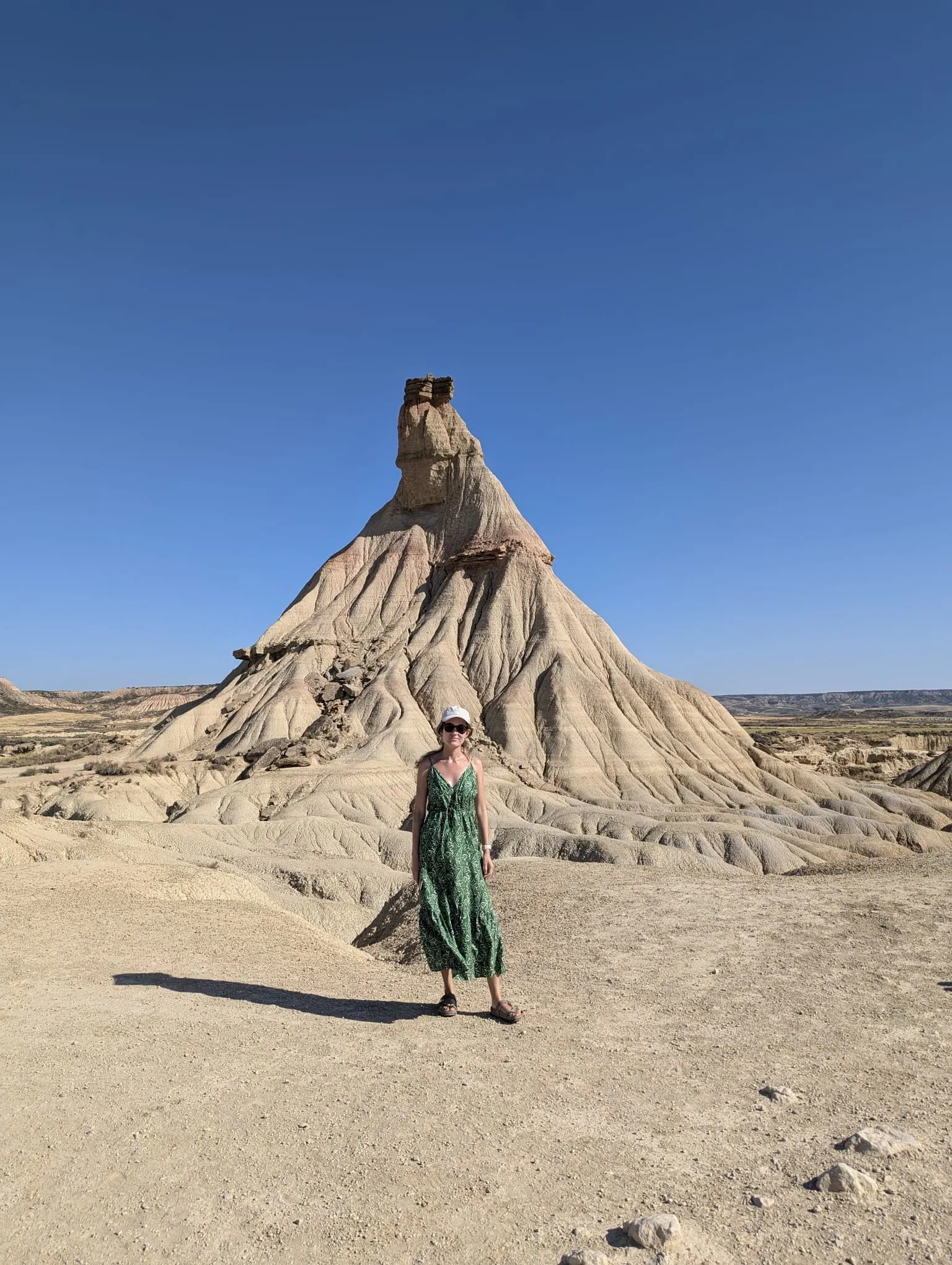 A traveler standing in front of Castildetierra in Bardenas Reales