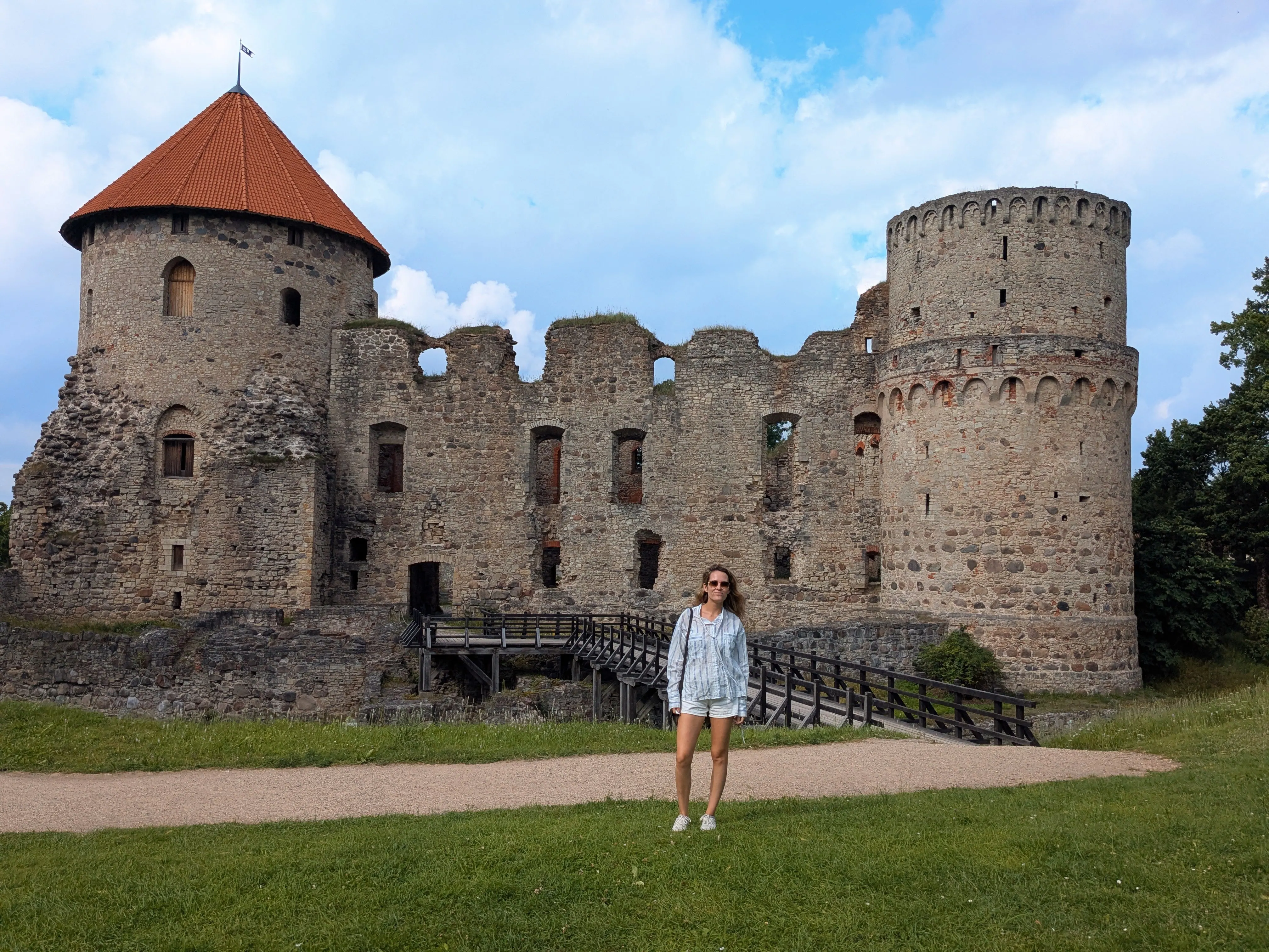 Cēsis Medieval Castle towers seen from the lawn