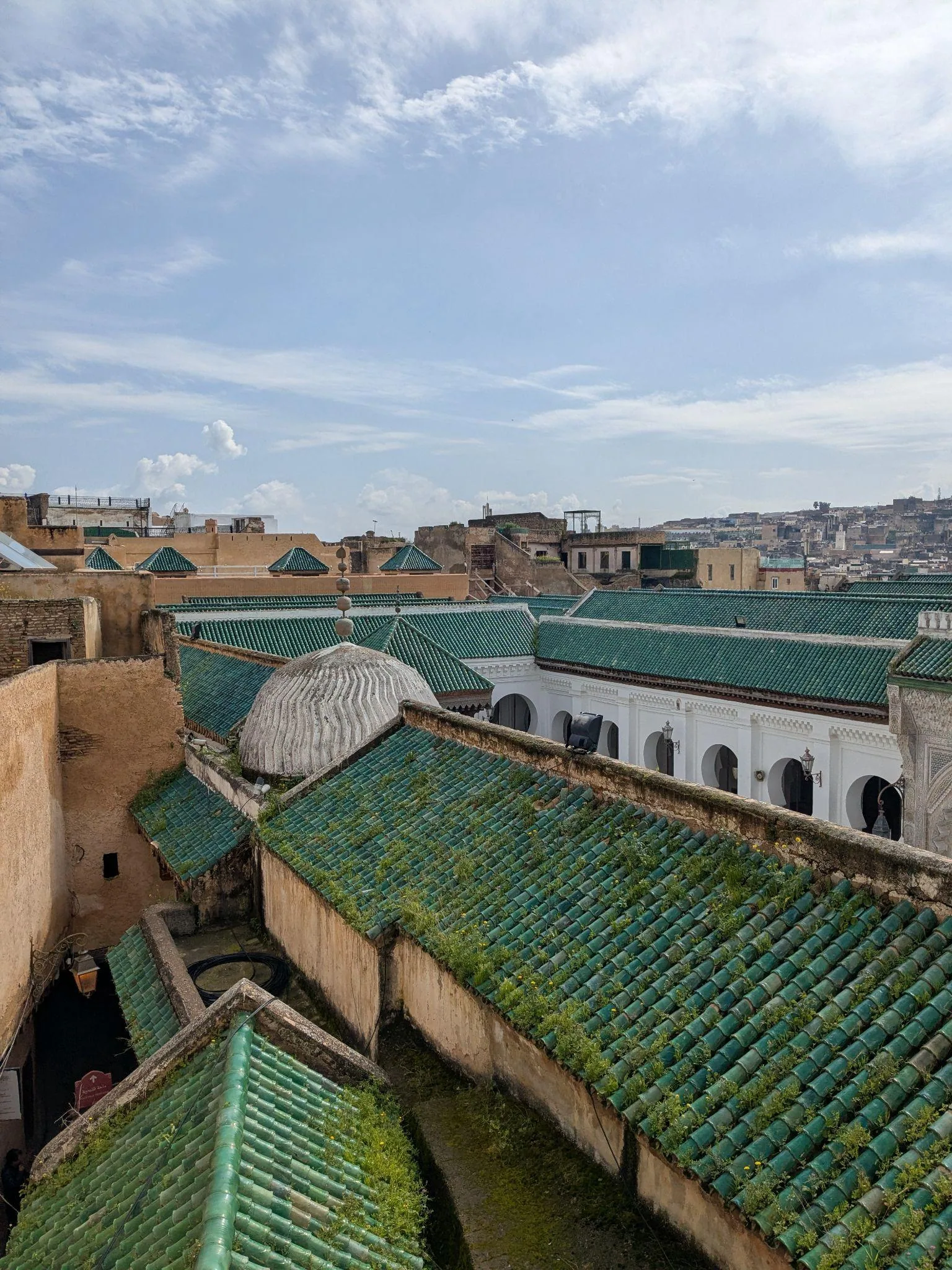 Green rooftops near Al Qarawiyyin seen from Al Attarine Madrasa