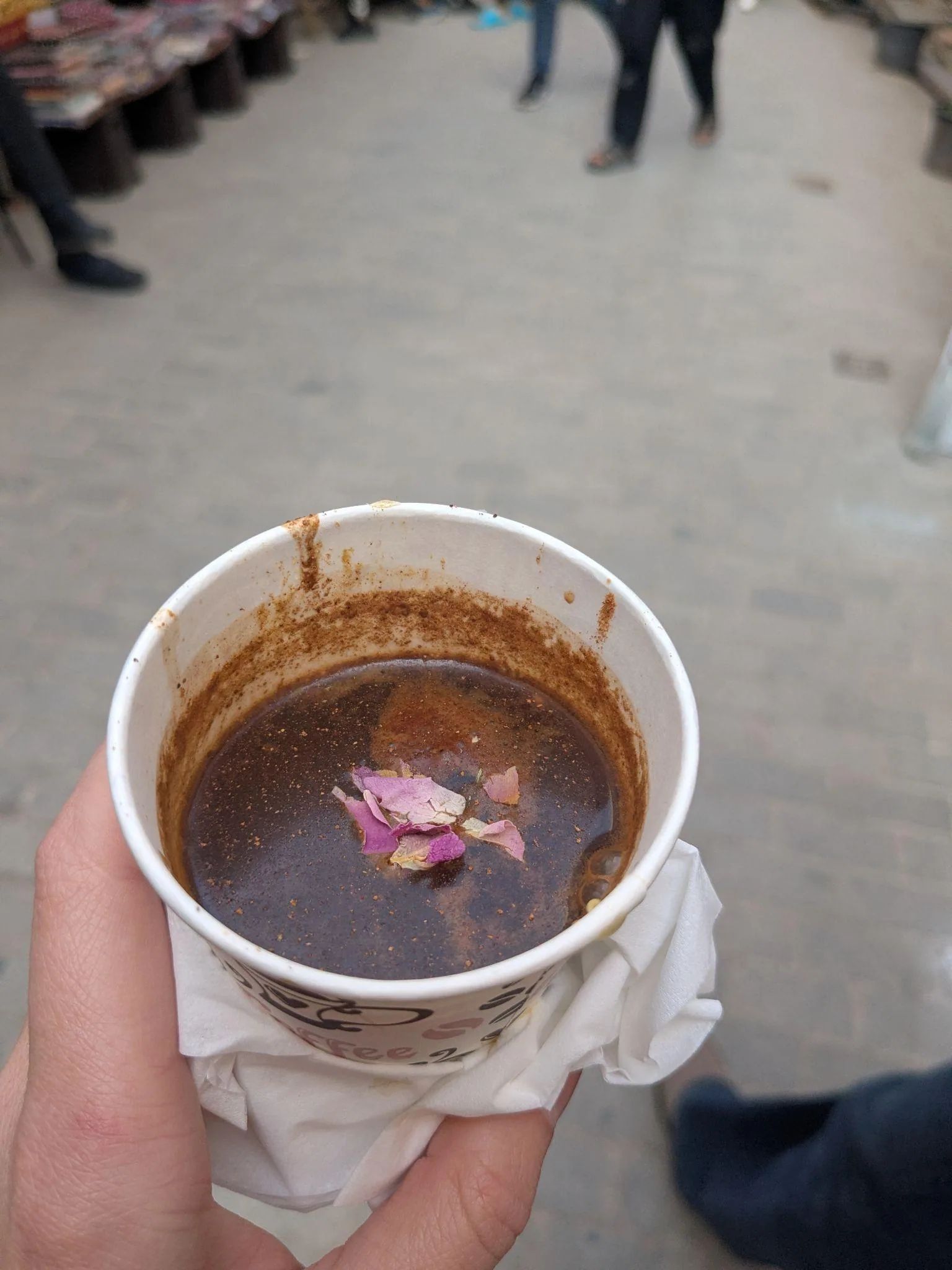 A small cup of spiced street coffee in Fez
