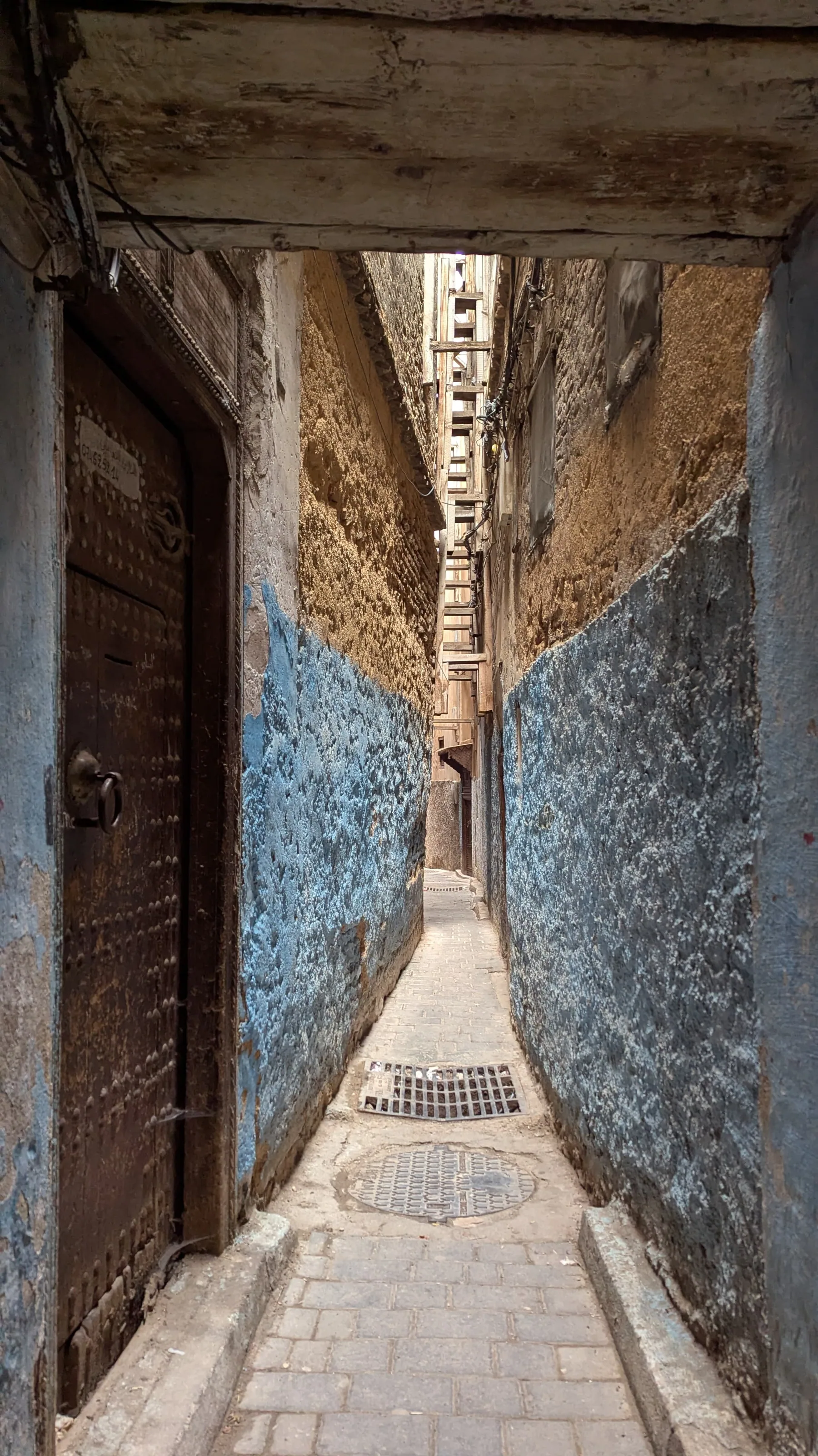 A narrow blue street in the Fez medina