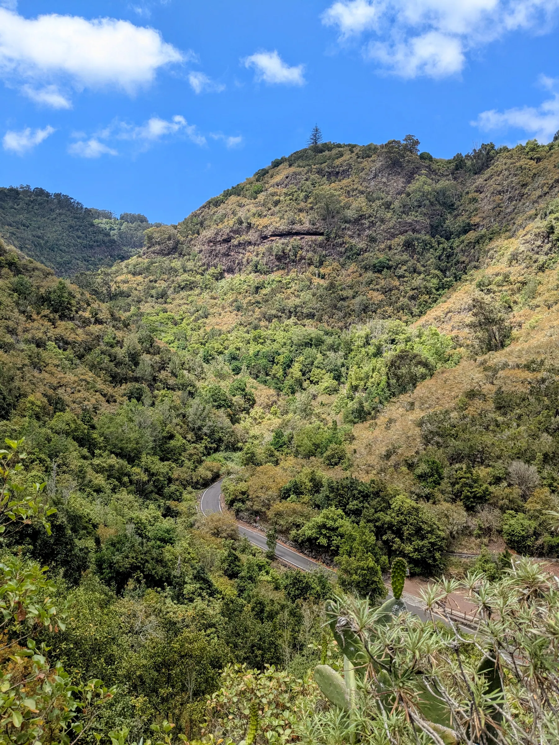 Rugged mountain ridges beneath a bright blue sky in Gran Canariaâ€™s interior