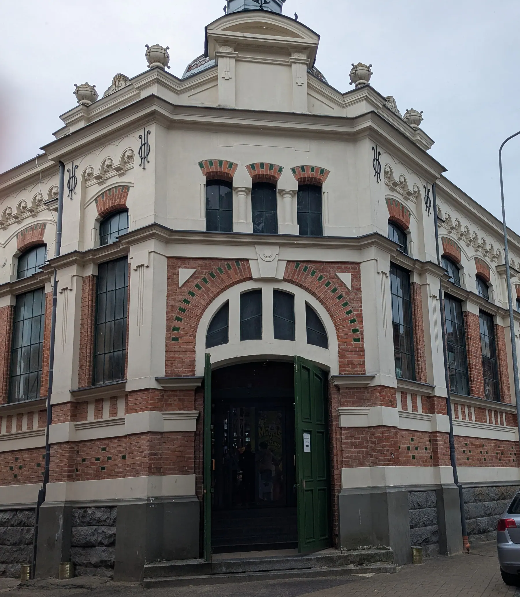 The historic brick exterior of Peter's Market in Liepāja