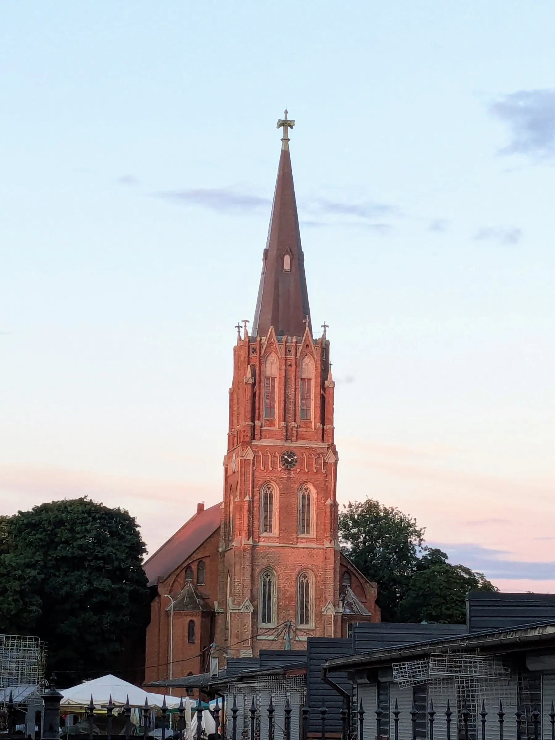 The red-brick tower of St Anne's Church above Liepāja