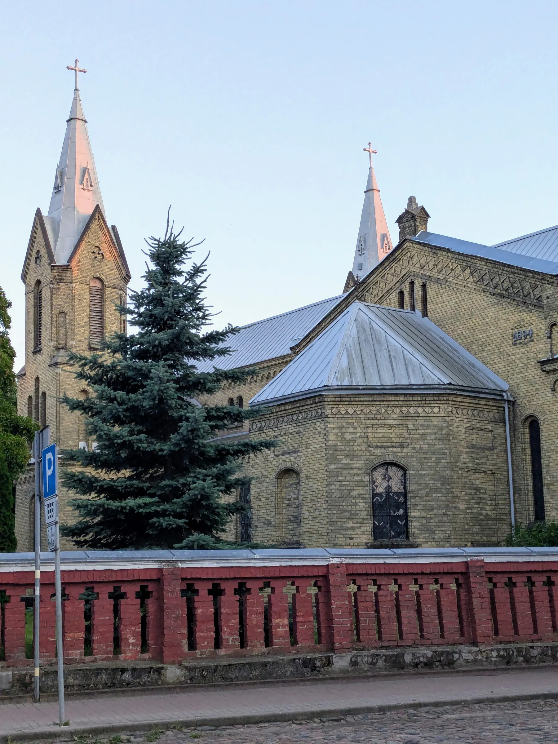 St Joseph's Cathedral seen above the rooftops of Liepāja