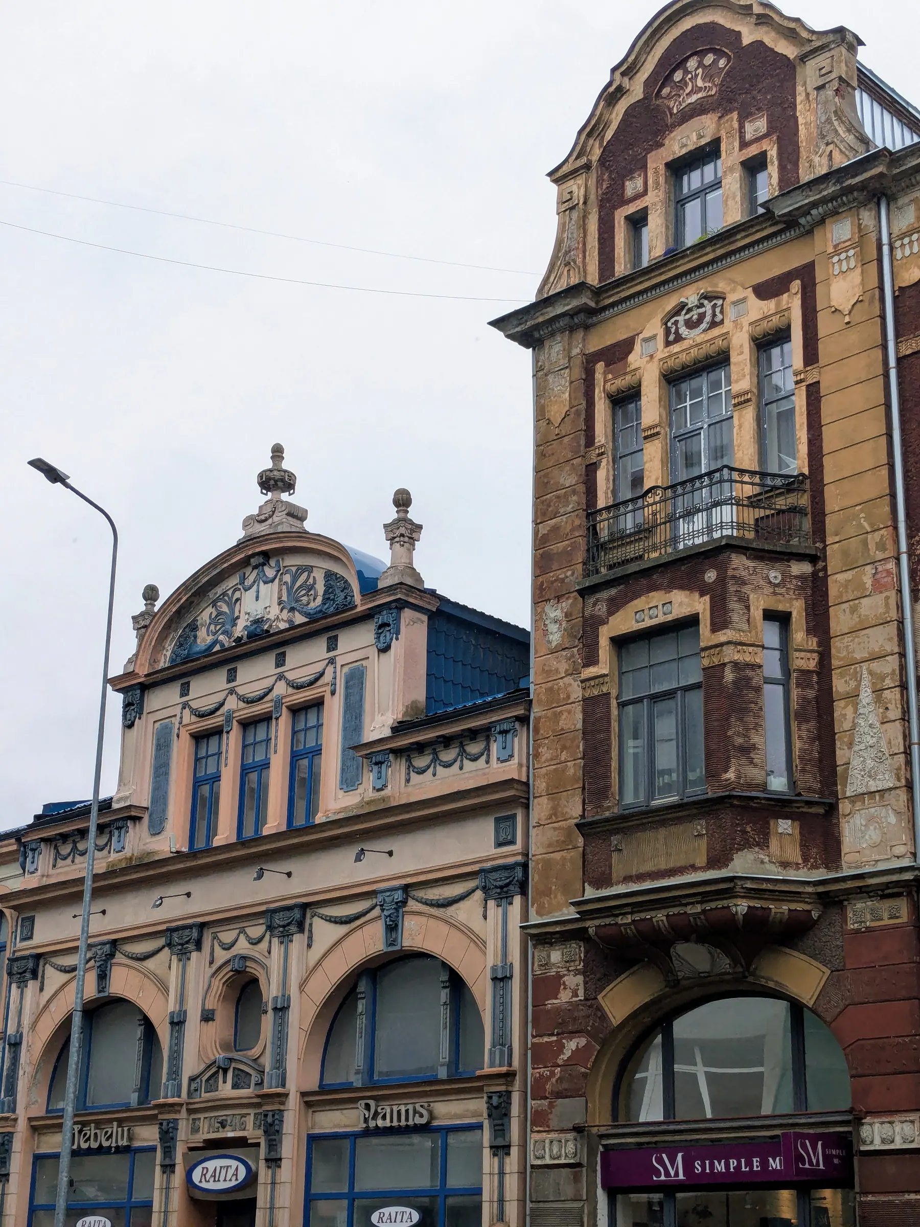 Ornate Art Nouveau façades along a Liepāja street