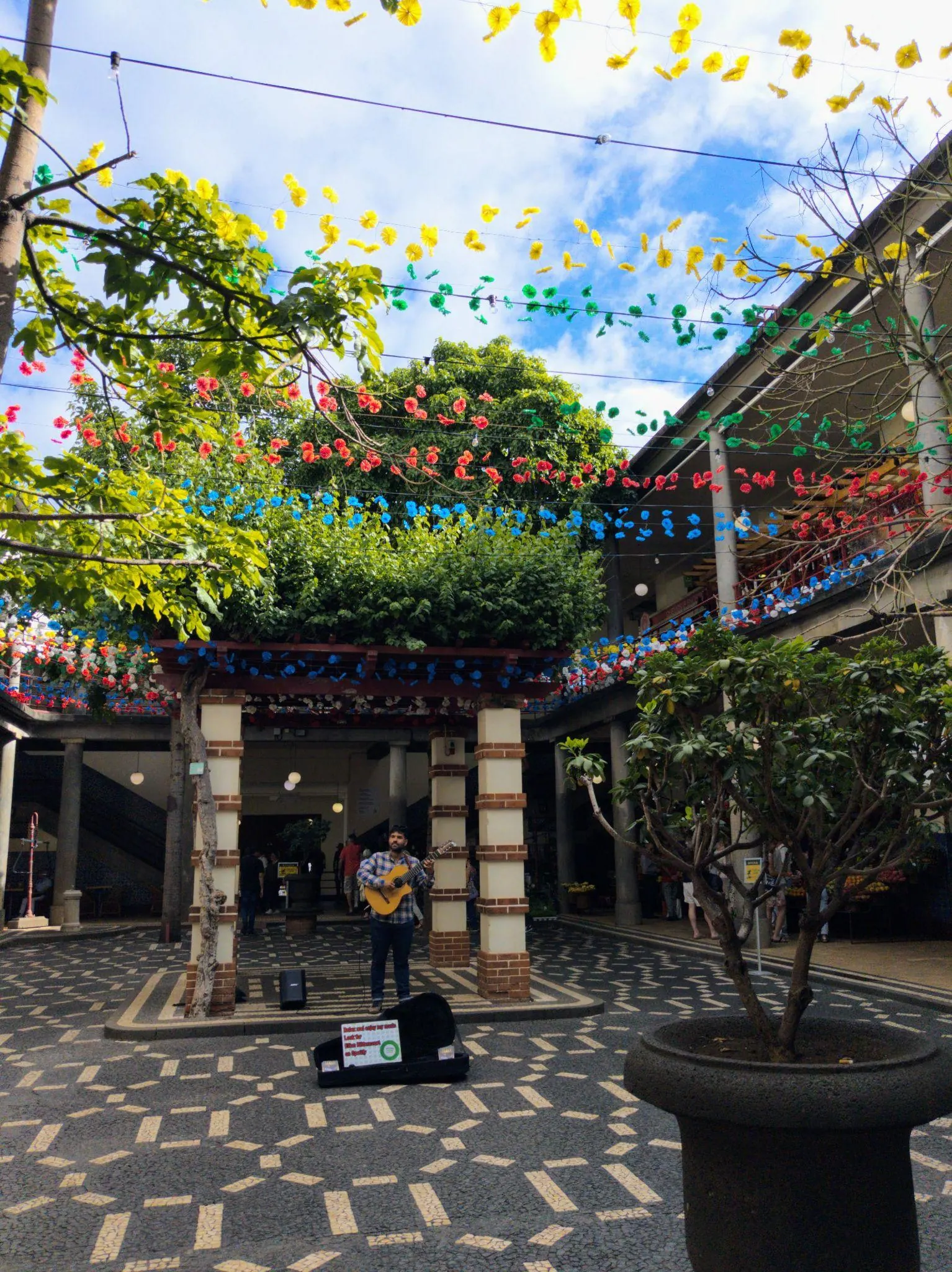 A tiled courtyard and greenery in Funchal