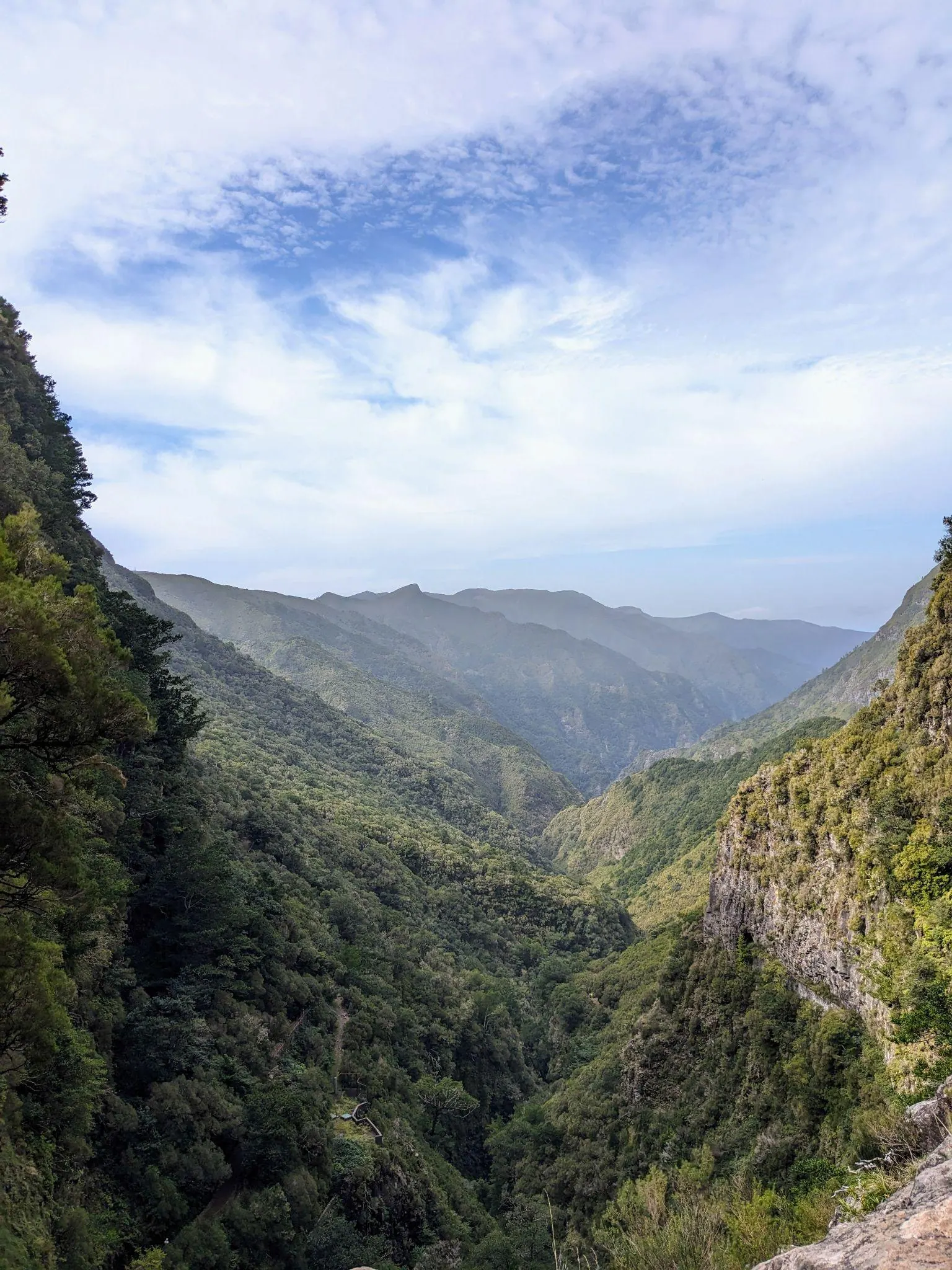 Green valley view from the Rabaçal levada trails in Madeira