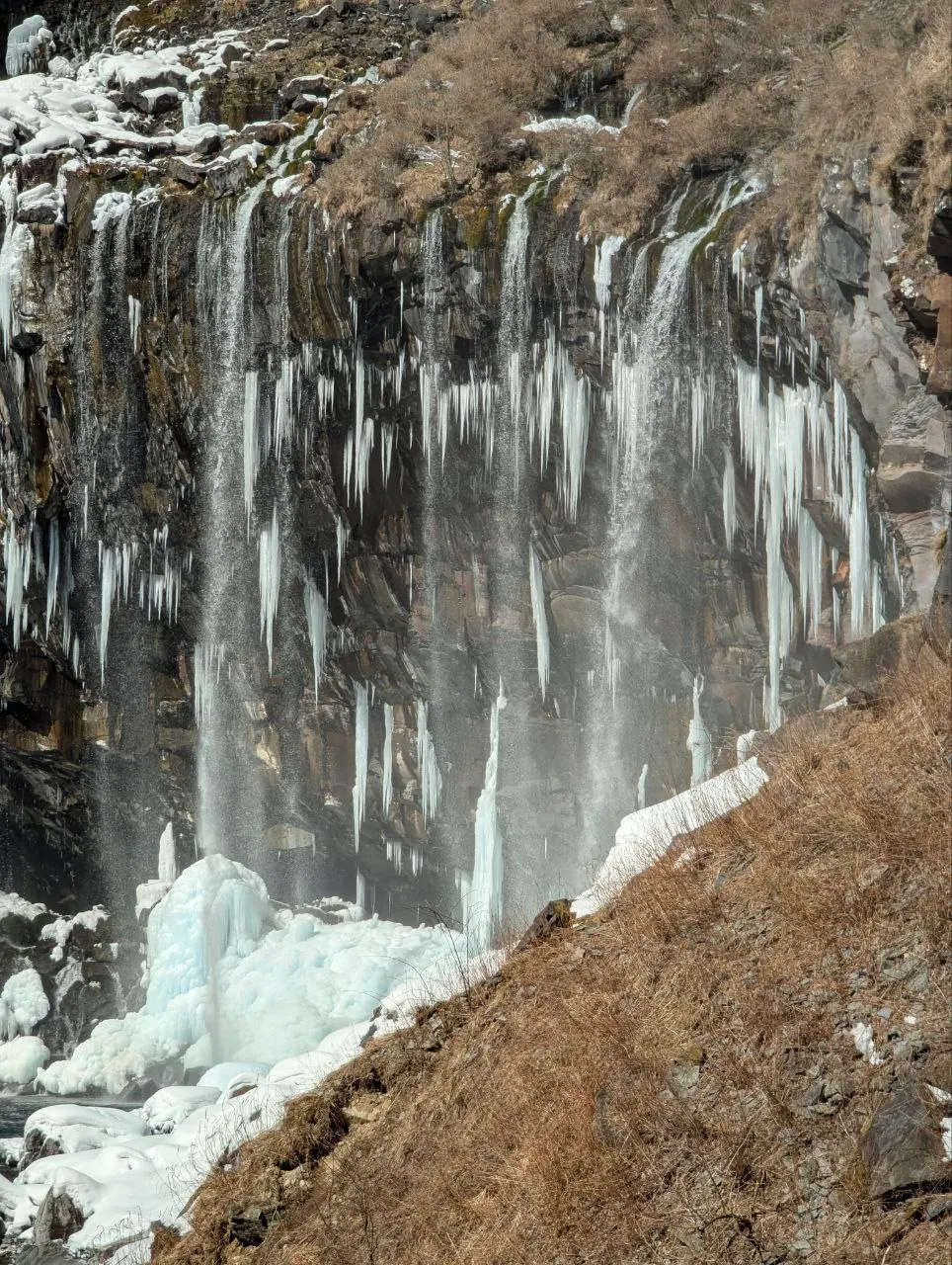 Frozen cascades at Kegon Falls in winter