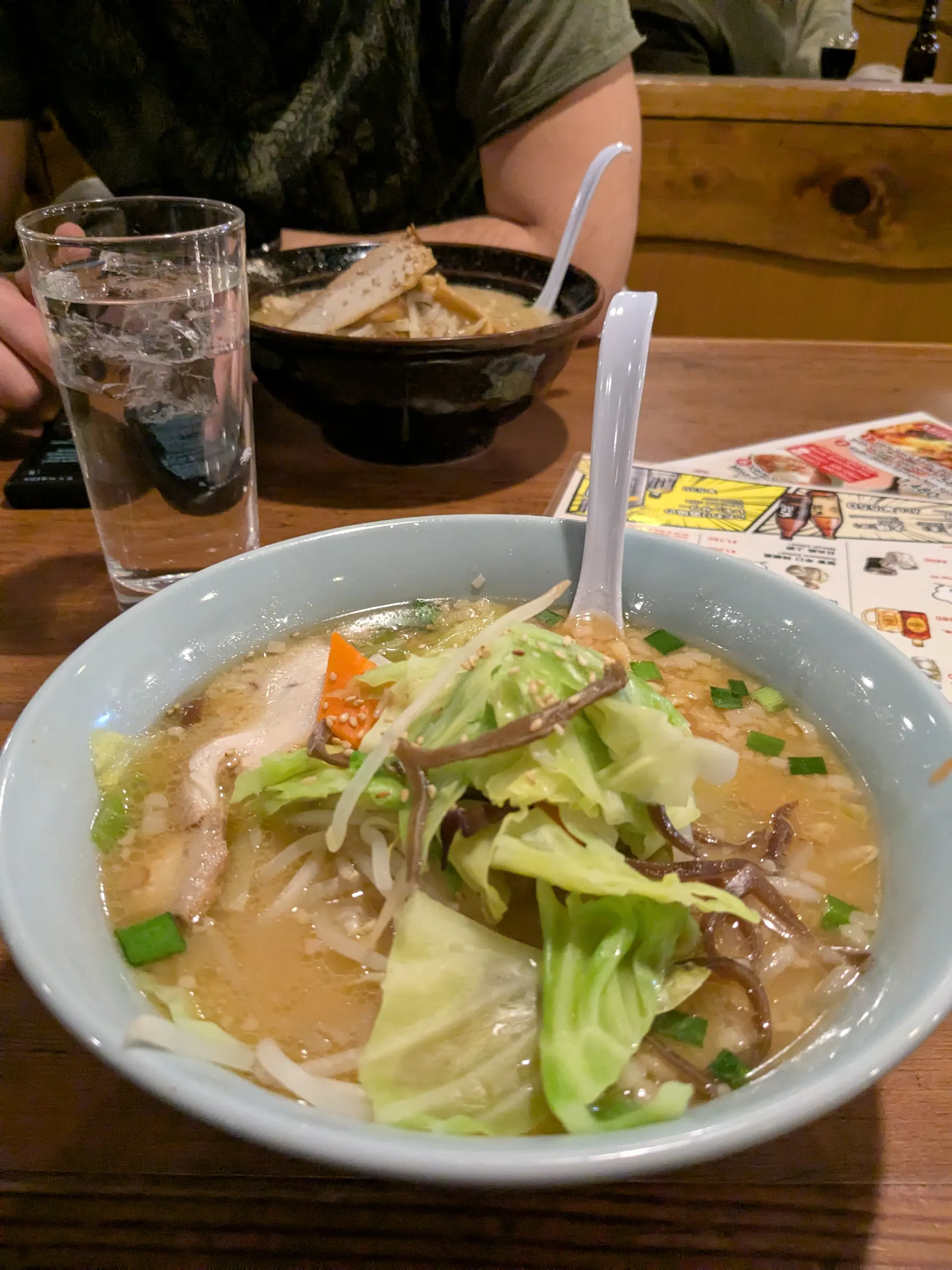 A large bowl of ramen with vegetables at Bonten in Nikko