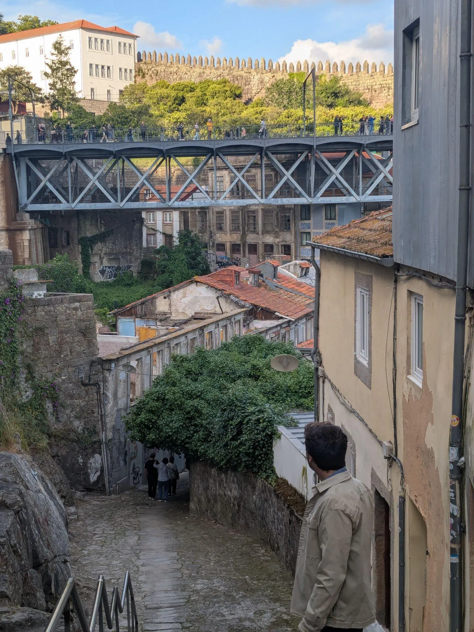 The iron structure of Ponte Luis I above houses in Porto