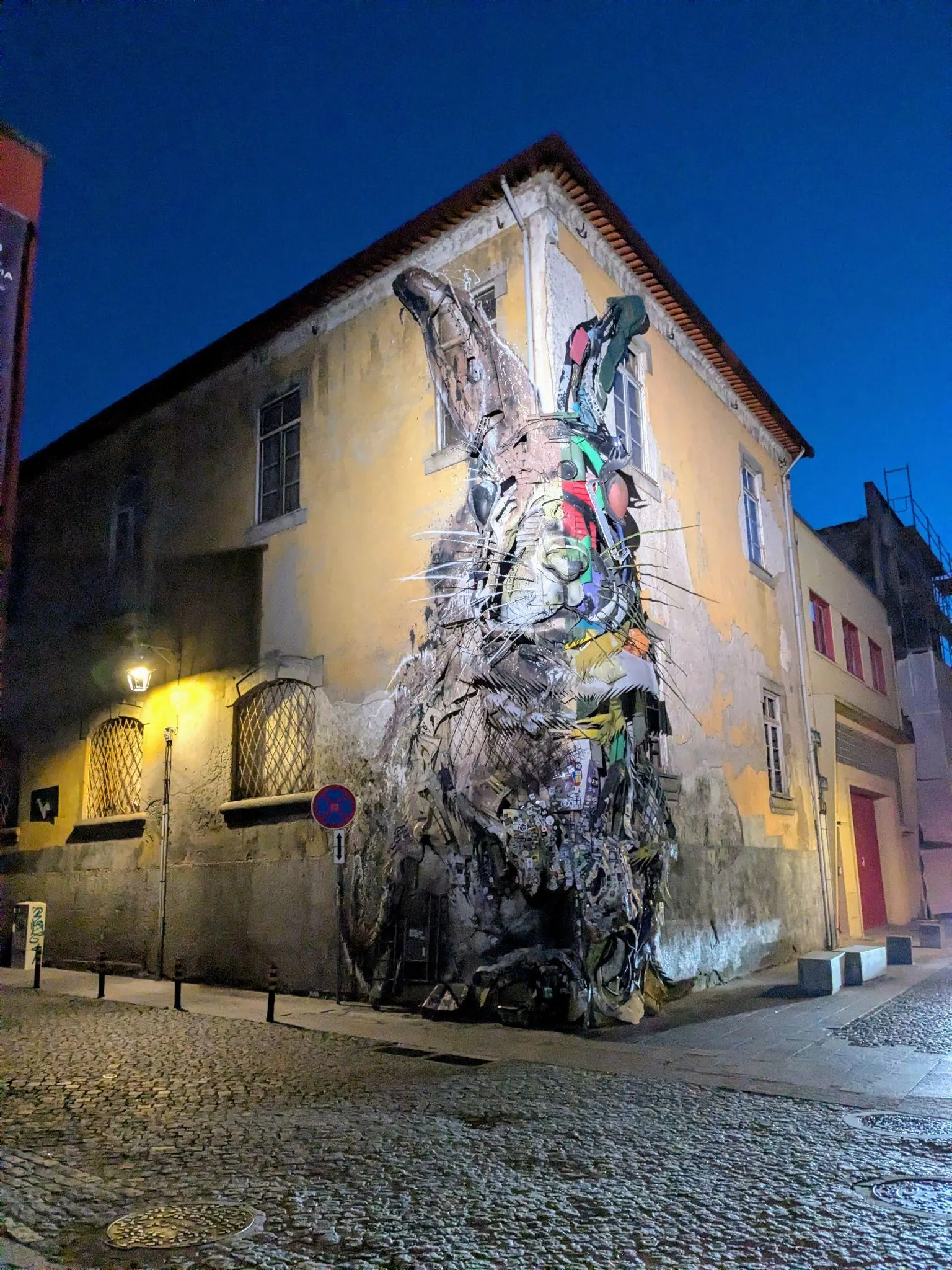 Half Rabbit street art installation by Bordalo in Gaia