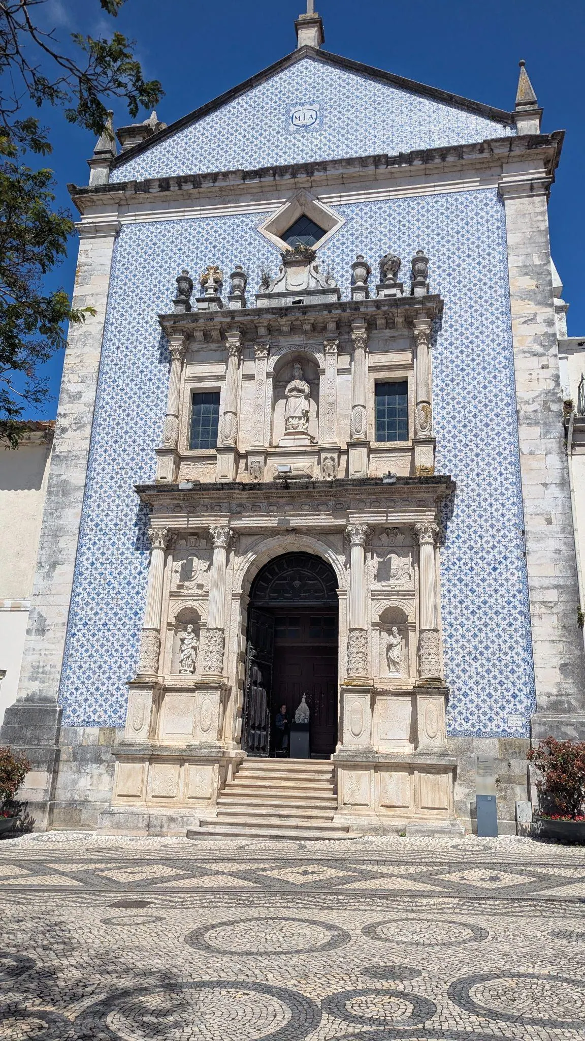 An ornate blue and white tiled church facade in Aveiro