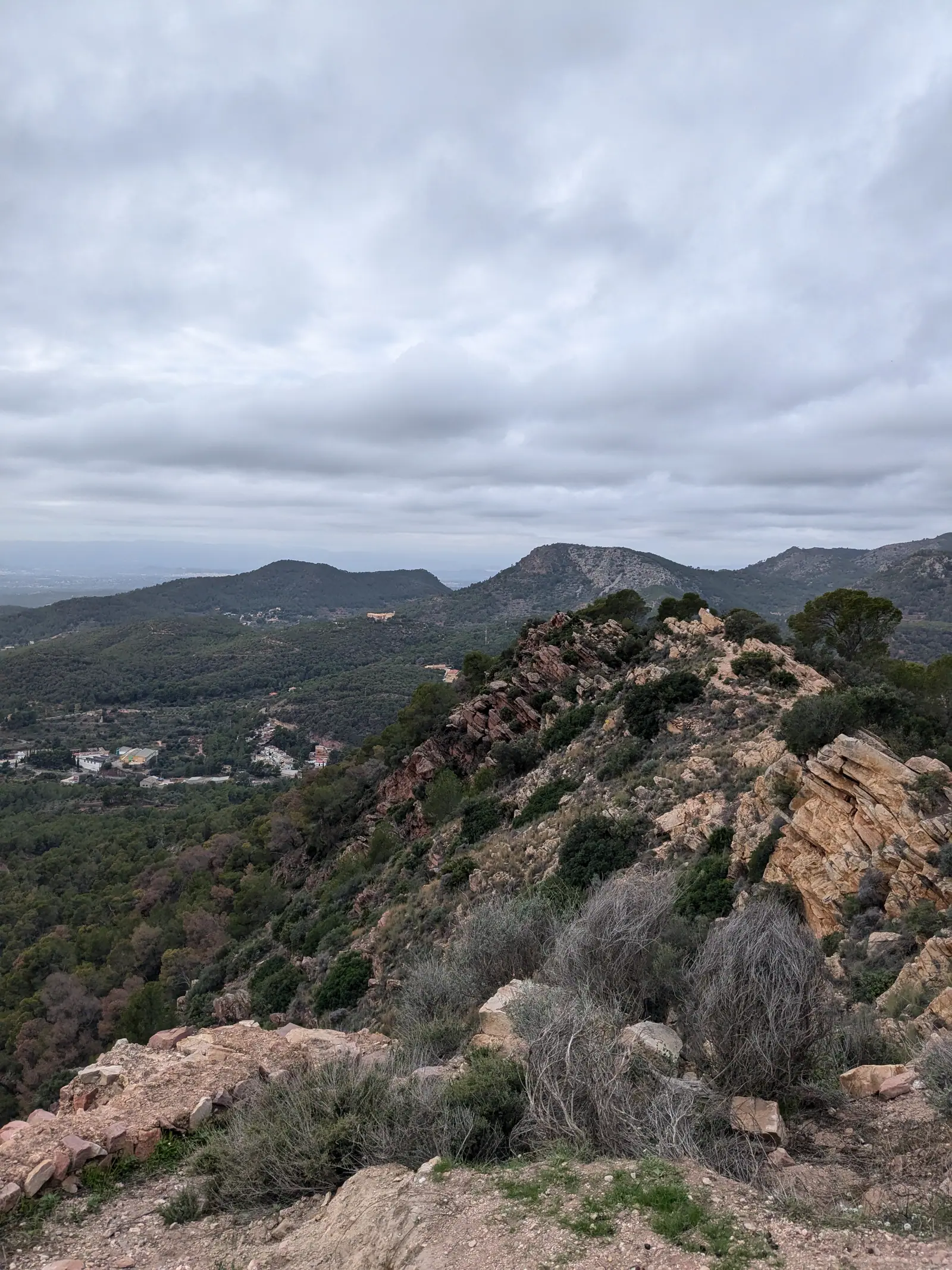Rocky ridges and forest viewed from the route to Castell de Serra