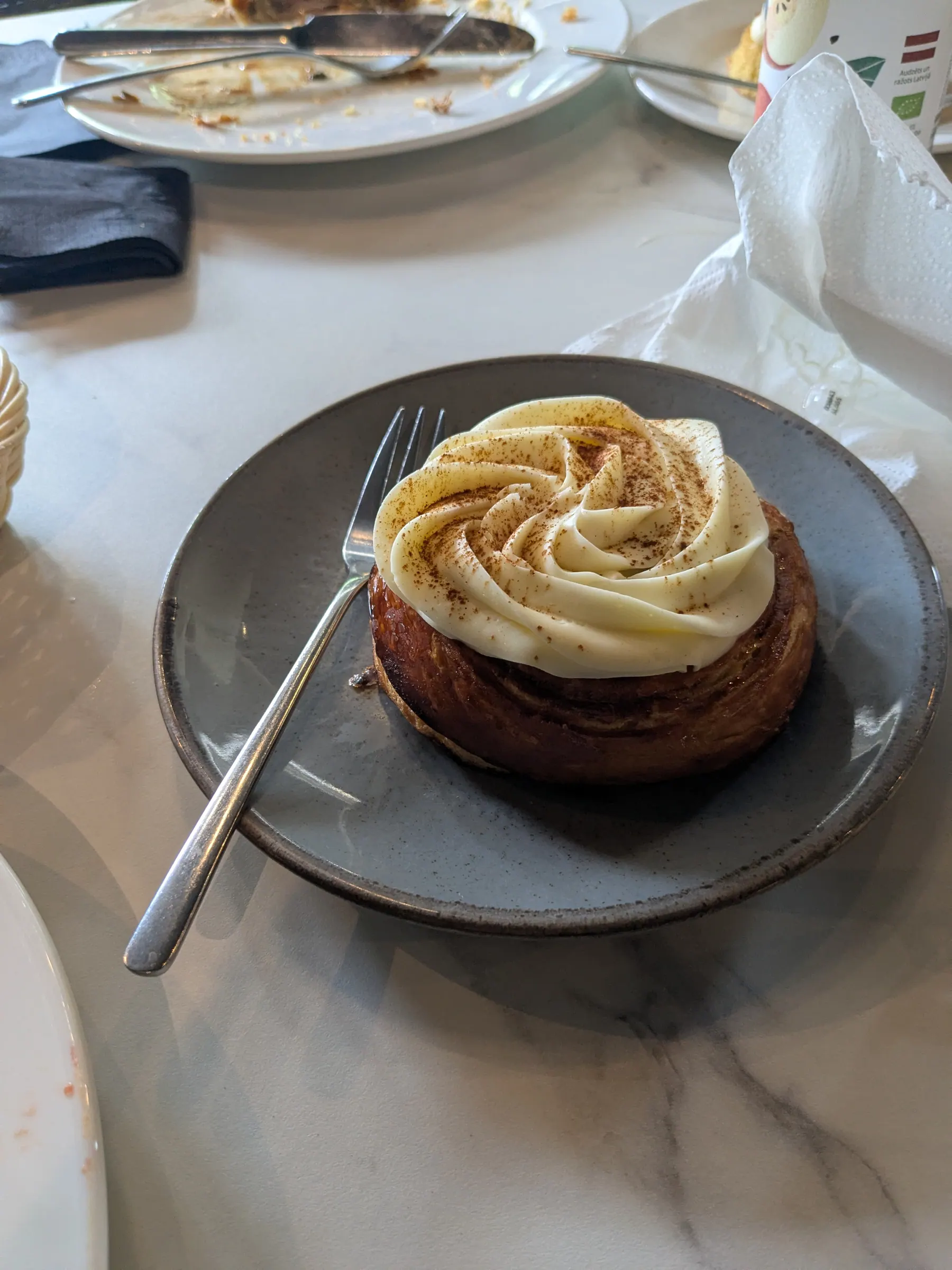 A lunch dish and dessert at Bazārs Sigulda