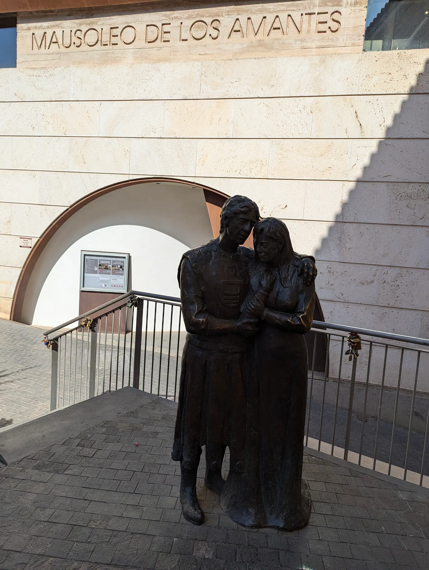 A sculpture of the Lovers of Teruel outside their mausoleum