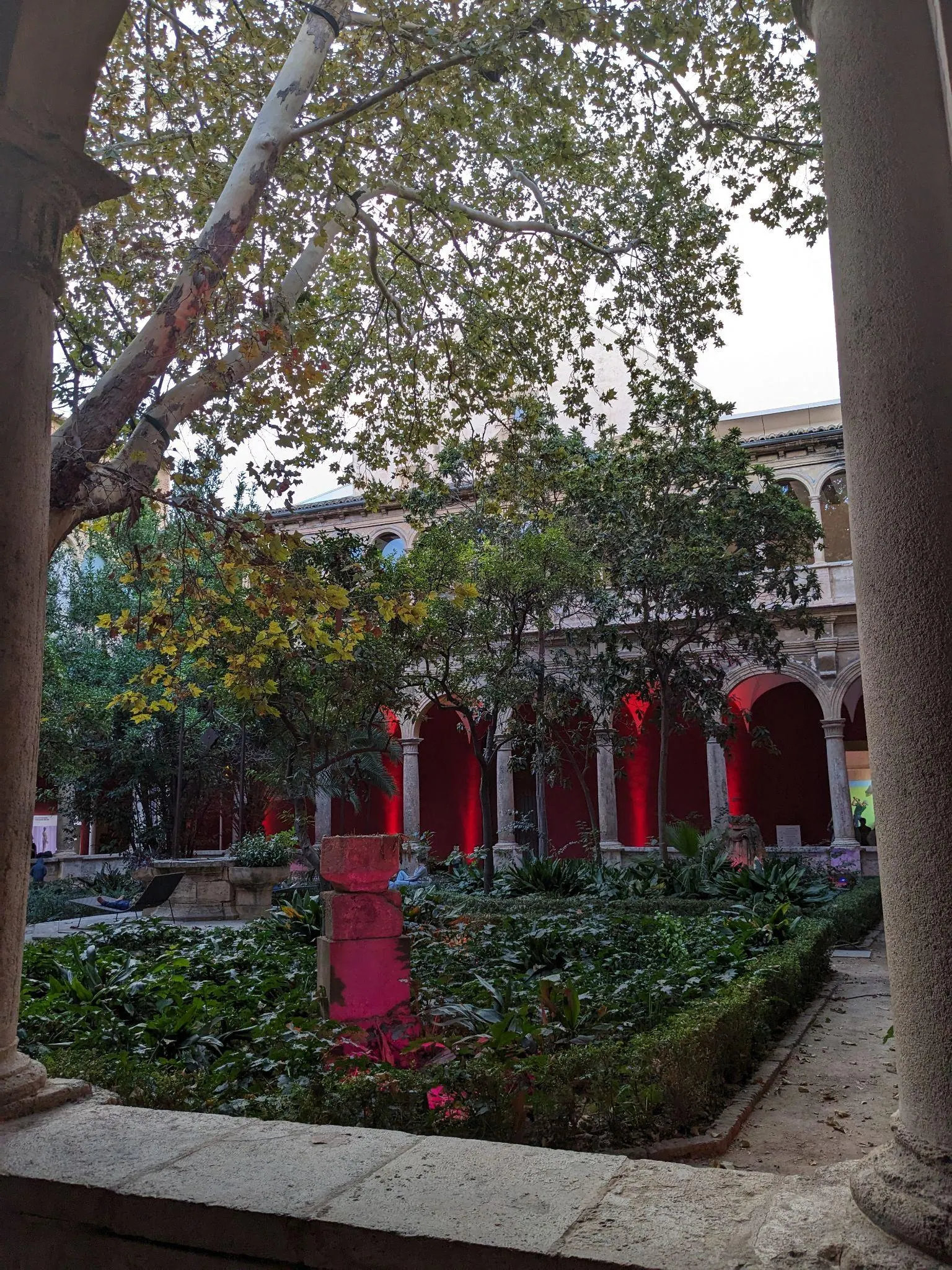 Tranquil Renaissance cloister courtyard and arches inside Centre del Carme Cultura Contemporania