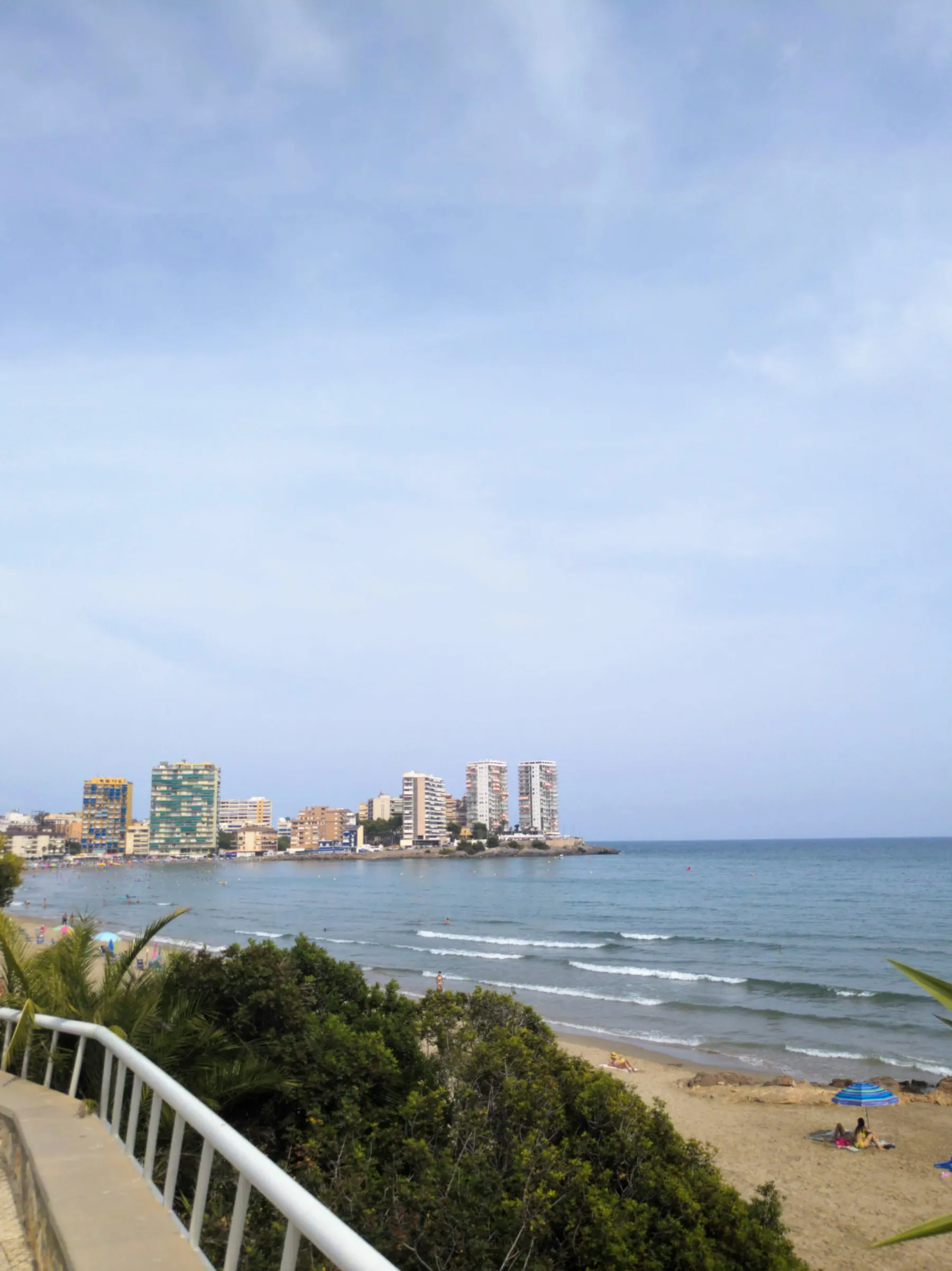 The built-up coastline and beach at one end of the Via Verde del Mar